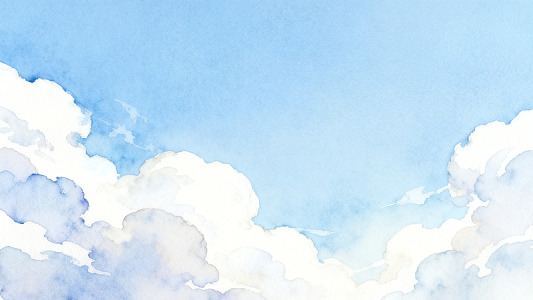 水彩蓝天白云风景画