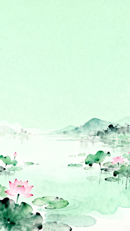 水墨荷花山水画意境图
