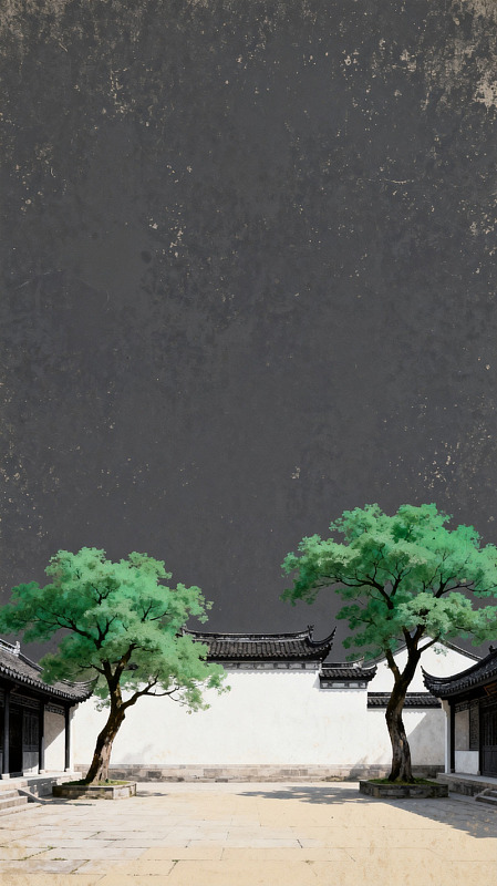 古风庭院风景插画