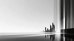 黑白都市天际线建筑艺术照