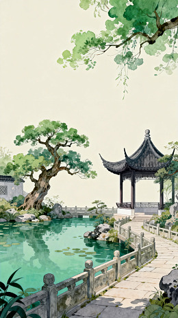 古风园林美景水墨画
