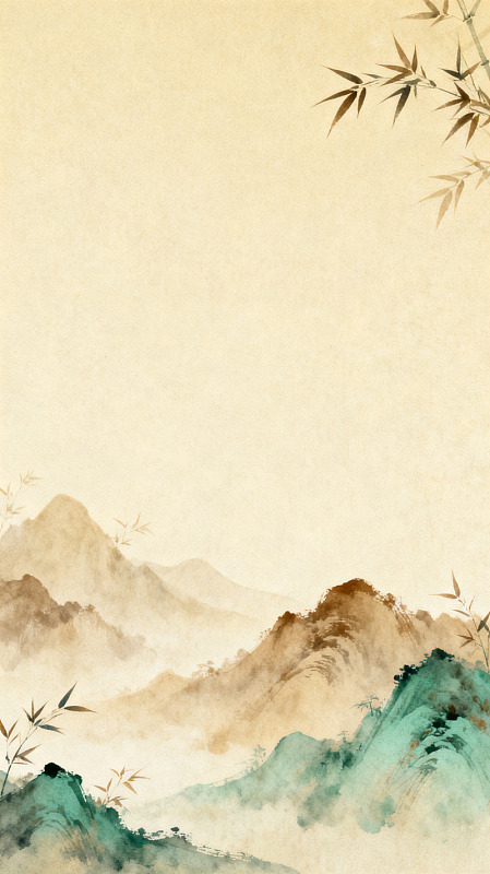 水墨山水画竹景古风海报