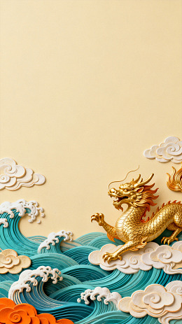 东方神龙海浪浮雕艺术装饰