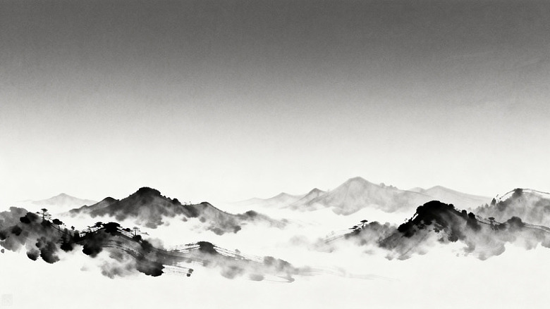 水墨山水画云雾缭绕