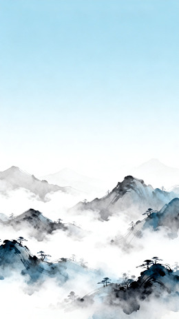 水墨山水画云雾缭绕山峦