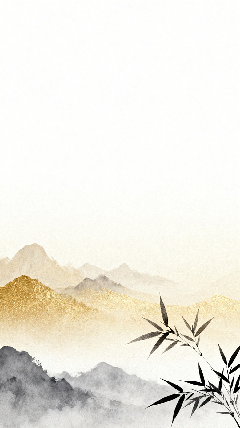 水墨山水画竹子远山图