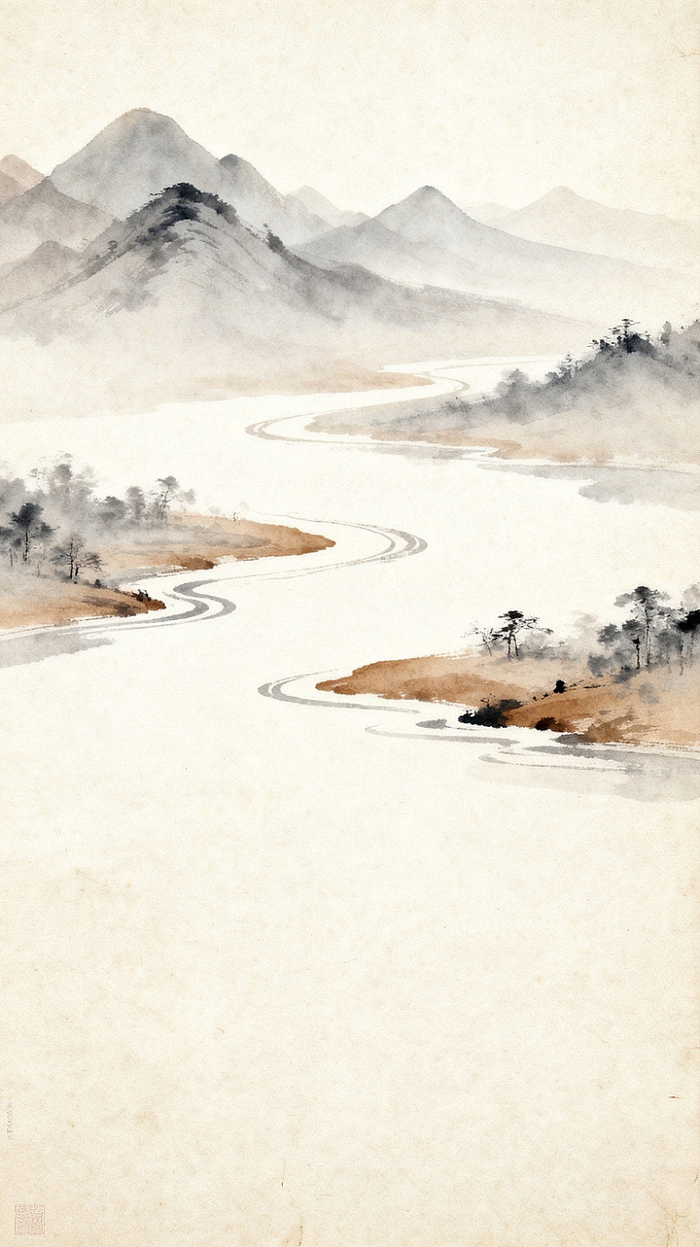水墨山水画风景艺术插图