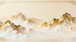 金色山水画古风背景