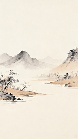 水墨山水画风景画素材