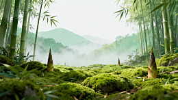 竹林雾霭山水图