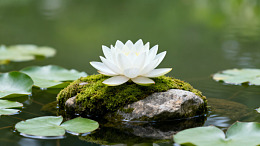 睡莲静卧苔石水塘