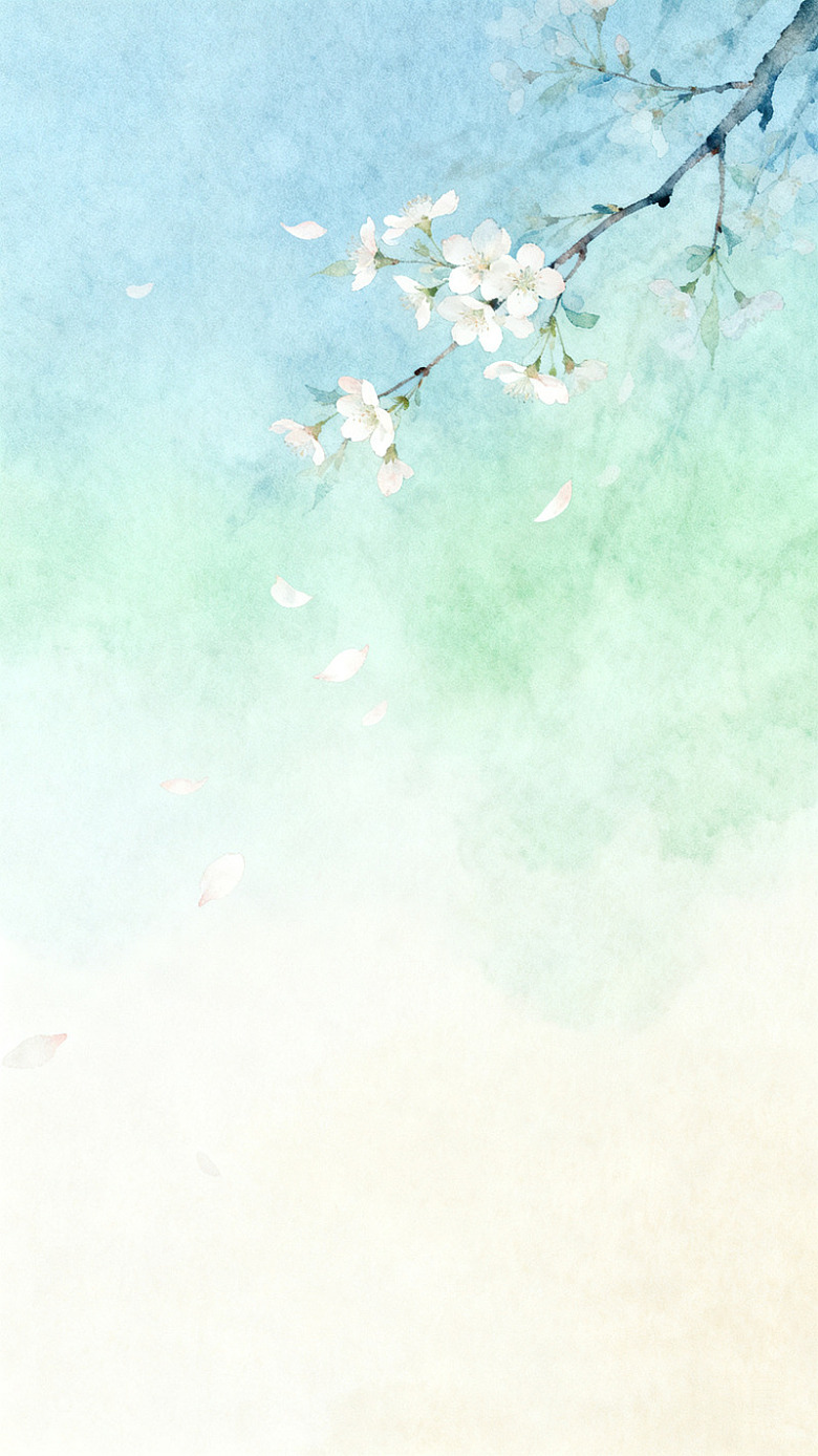 水彩樱花飘落