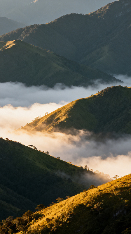 晨光山峦云海风景画