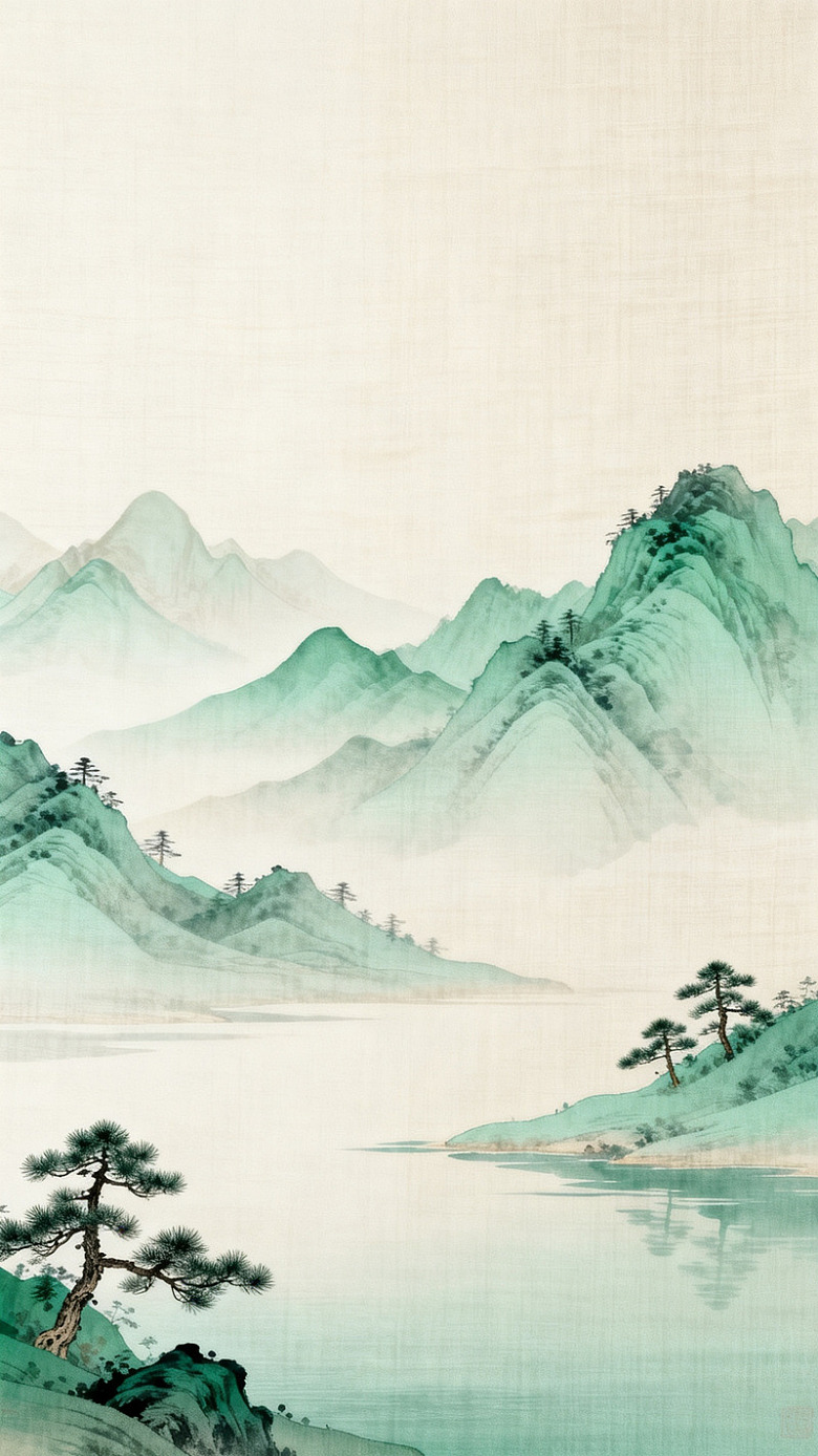 水墨山水画青山绿水