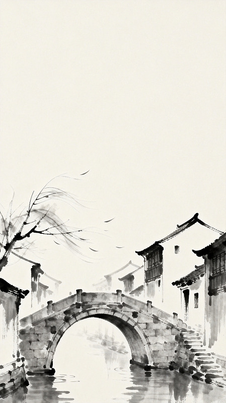 水墨江南古镇风景画