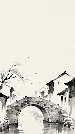 水墨江南古镇风景画