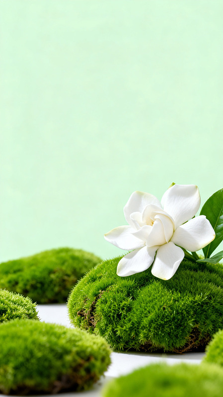清新绿意白花苔藓装饰