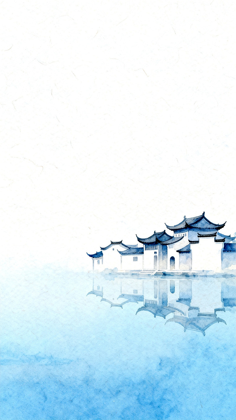 水墨古风建筑山水画