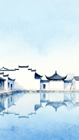水墨江南古建筑风景画