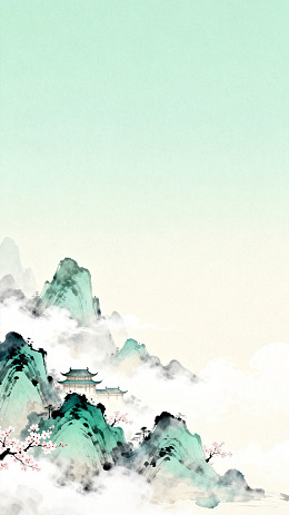 水墨山水古风建筑插画
