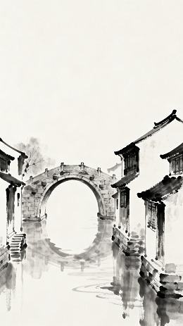 水墨江南古镇风景画