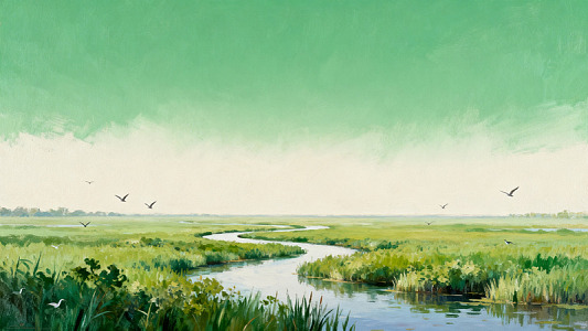 湿地风景水彩画
