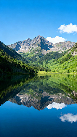 湖光山色倒影美景