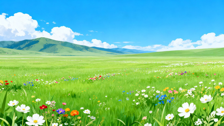 草原花海风光插画