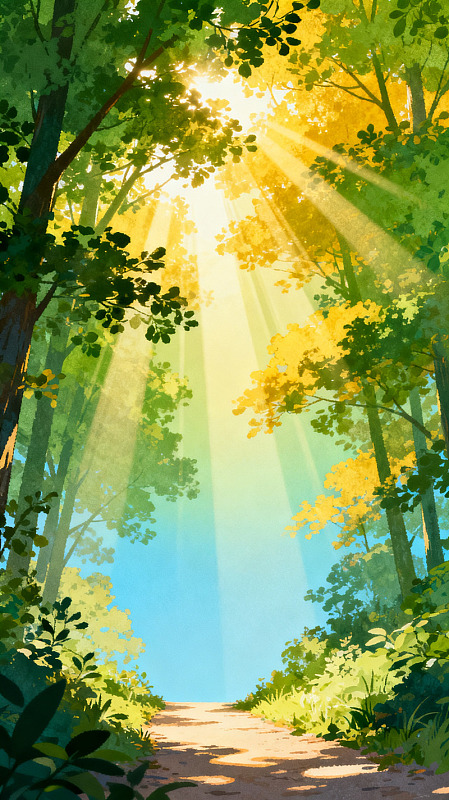 森林晨光风景插画