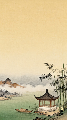 古风水墨亭阁山水风景画