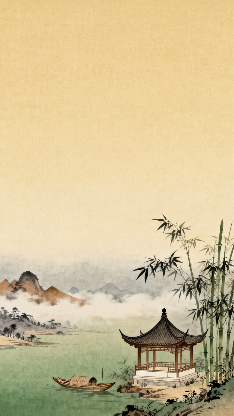 古风水墨亭阁山水风景画