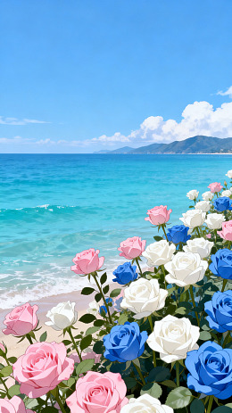 海滨花园美景插画