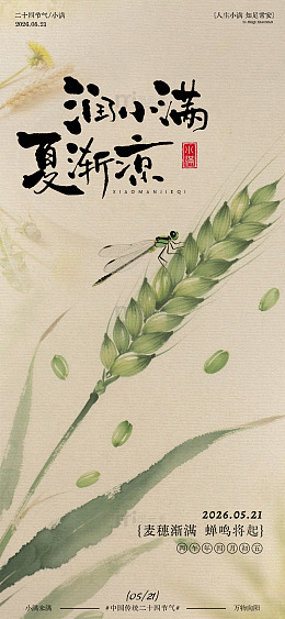 水墨风小满节气麦穗海报