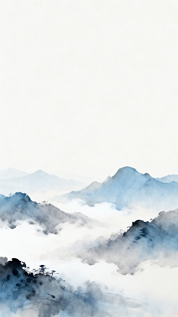水墨山水画云雾缭绕