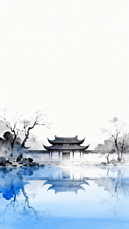 水墨古风亭台楼阁山水画
