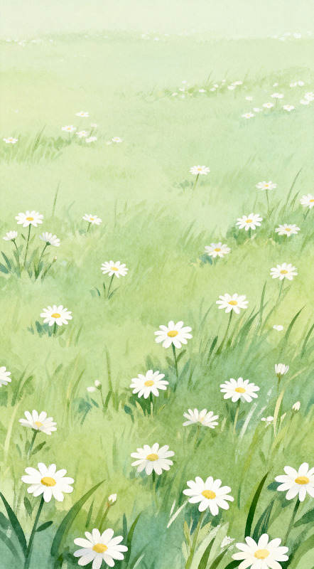 水彩花海雏菊风光插画