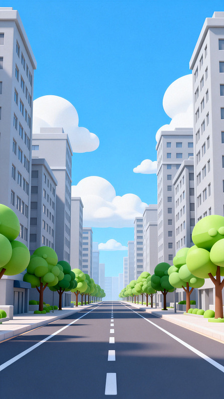 卡通城市街道景观