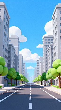 卡通城市街道景观