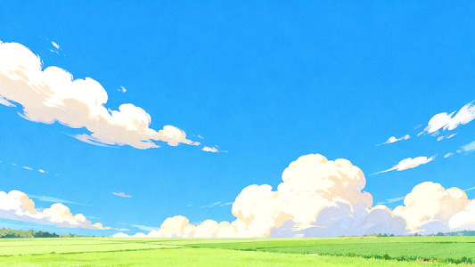 田园风光蓝天白云插画
