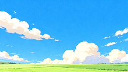 田园风光蓝天白云插画