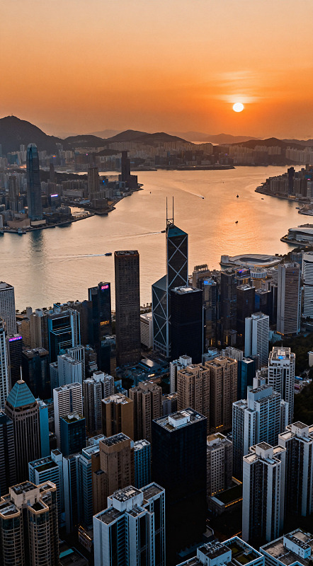 港城夕阳高楼全景