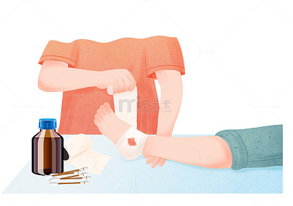 受伤脚部正在进行包扎插画