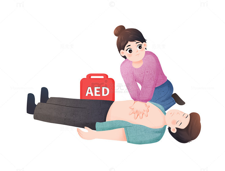女子对男子进行心肺复苏急救