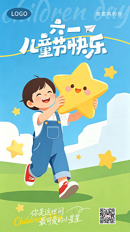 六一儿童节简约扁平化插画卡通海报素材