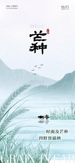 水墨风芒种节气山水插画