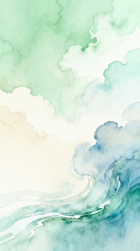 水彩云海水彩画背景