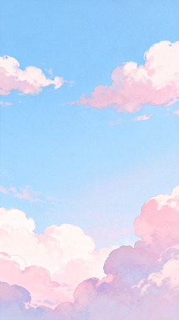 梦幻天空粉色云朵插画