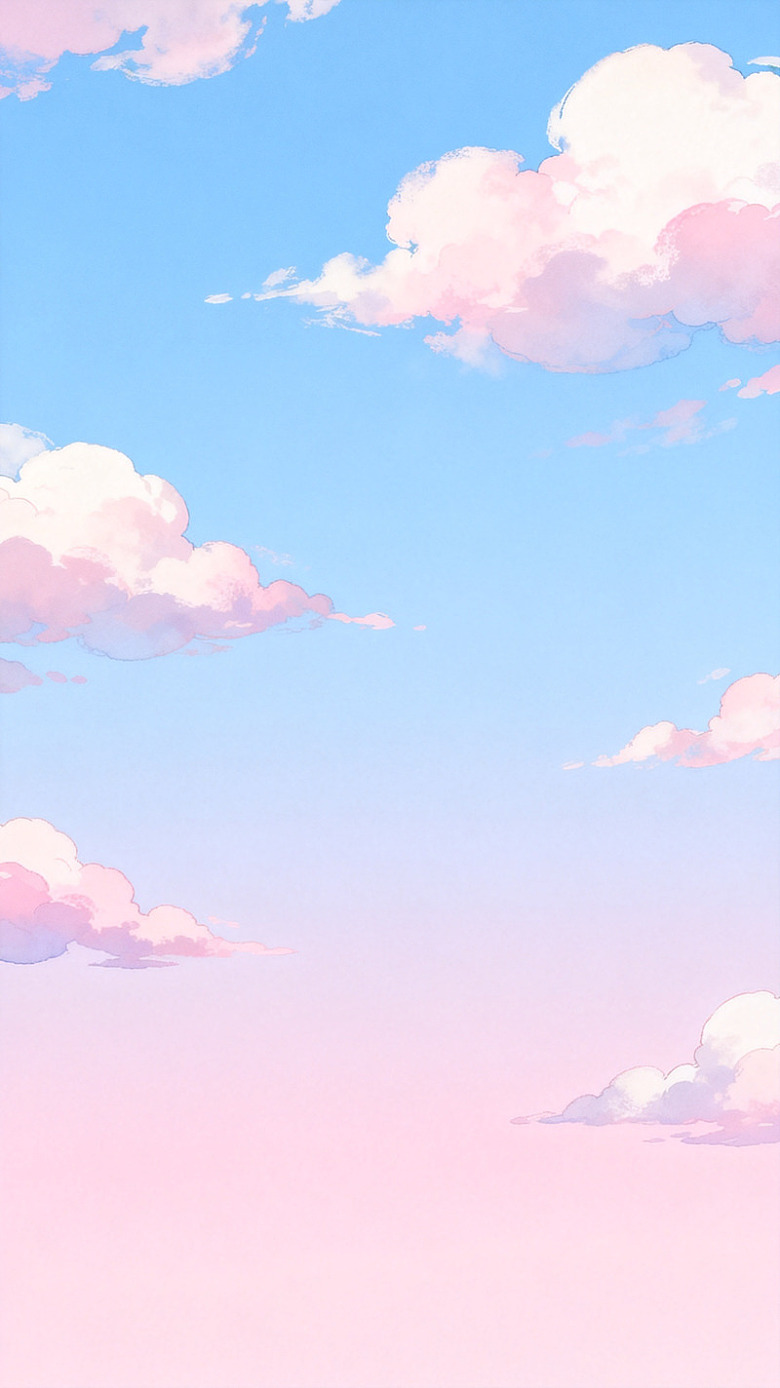 粉蓝天空云朵插画