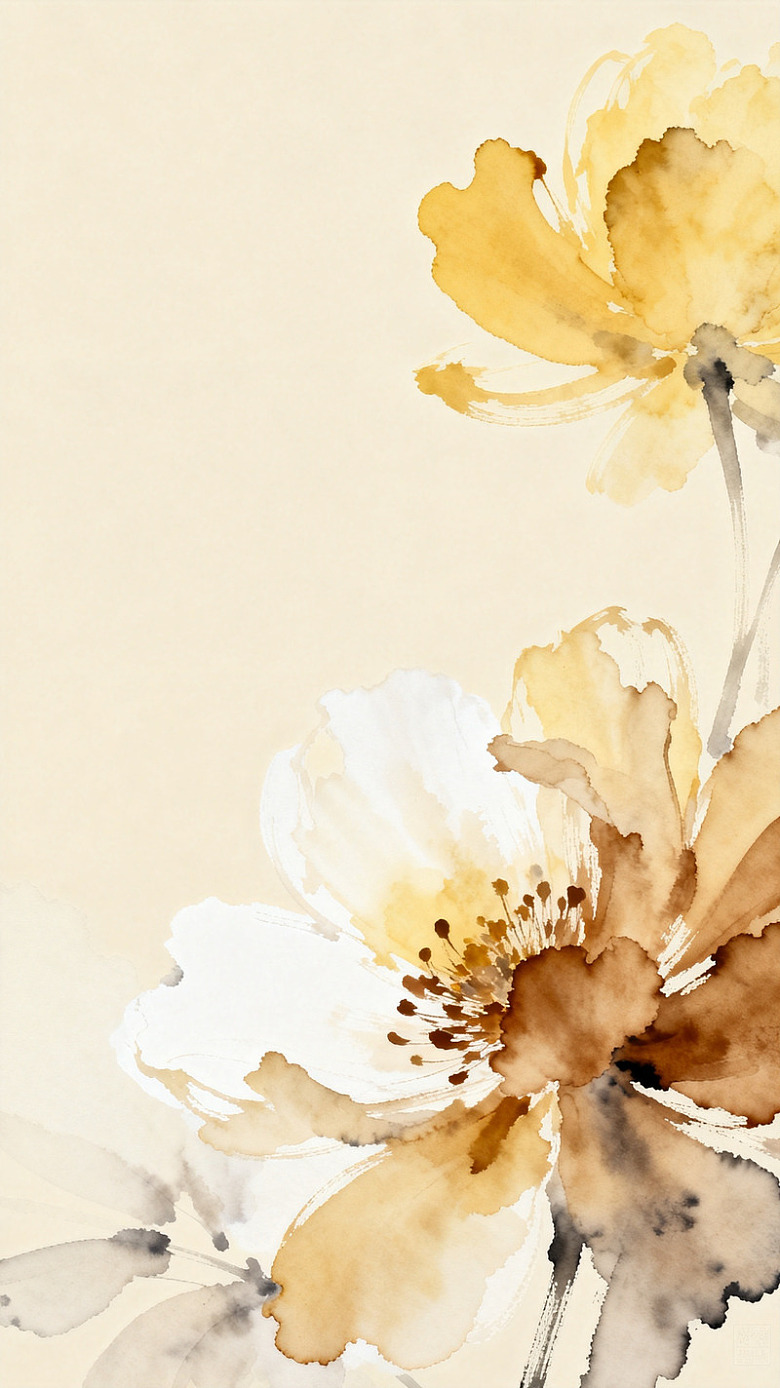 水彩花卉淡雅意境装饰画