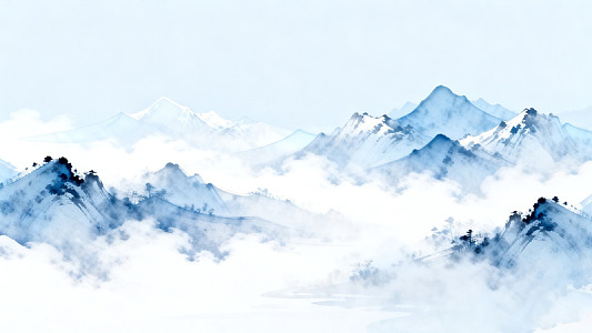 水墨山水画雪山风光